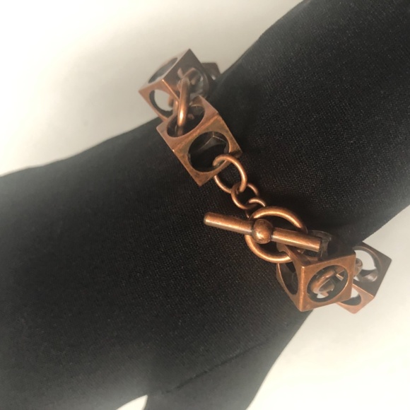 Cube & Circled Copper Chain Bracelet with Toggle - Picture 9 of 9